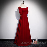 Classic Off Shoulder Long Maroon Evening Prom Dresses